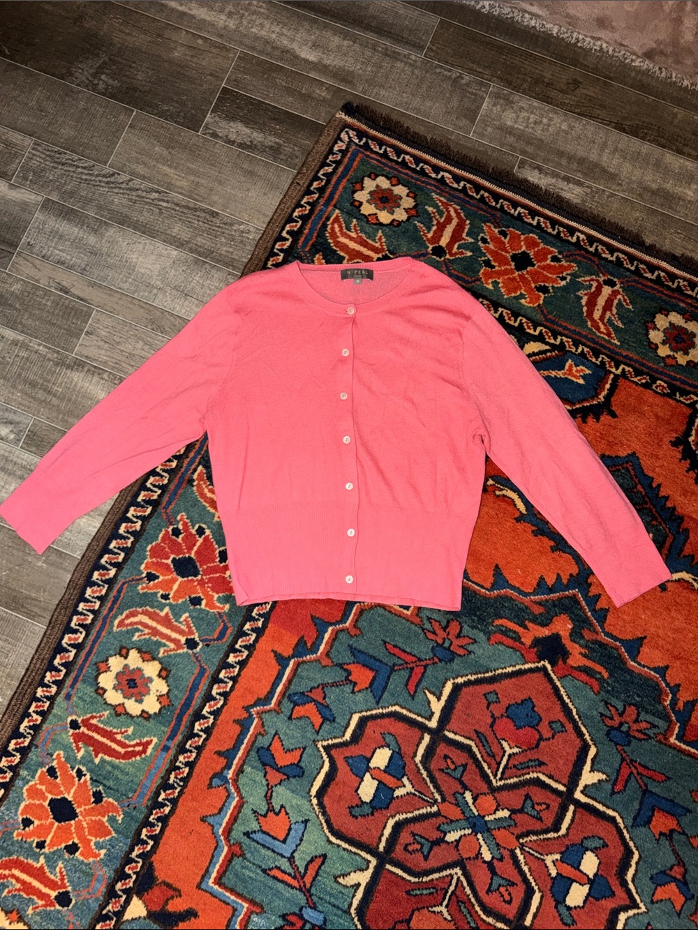 N.Peal London 100% Cashmere Round Neck Button Cardigan Sweater Pink